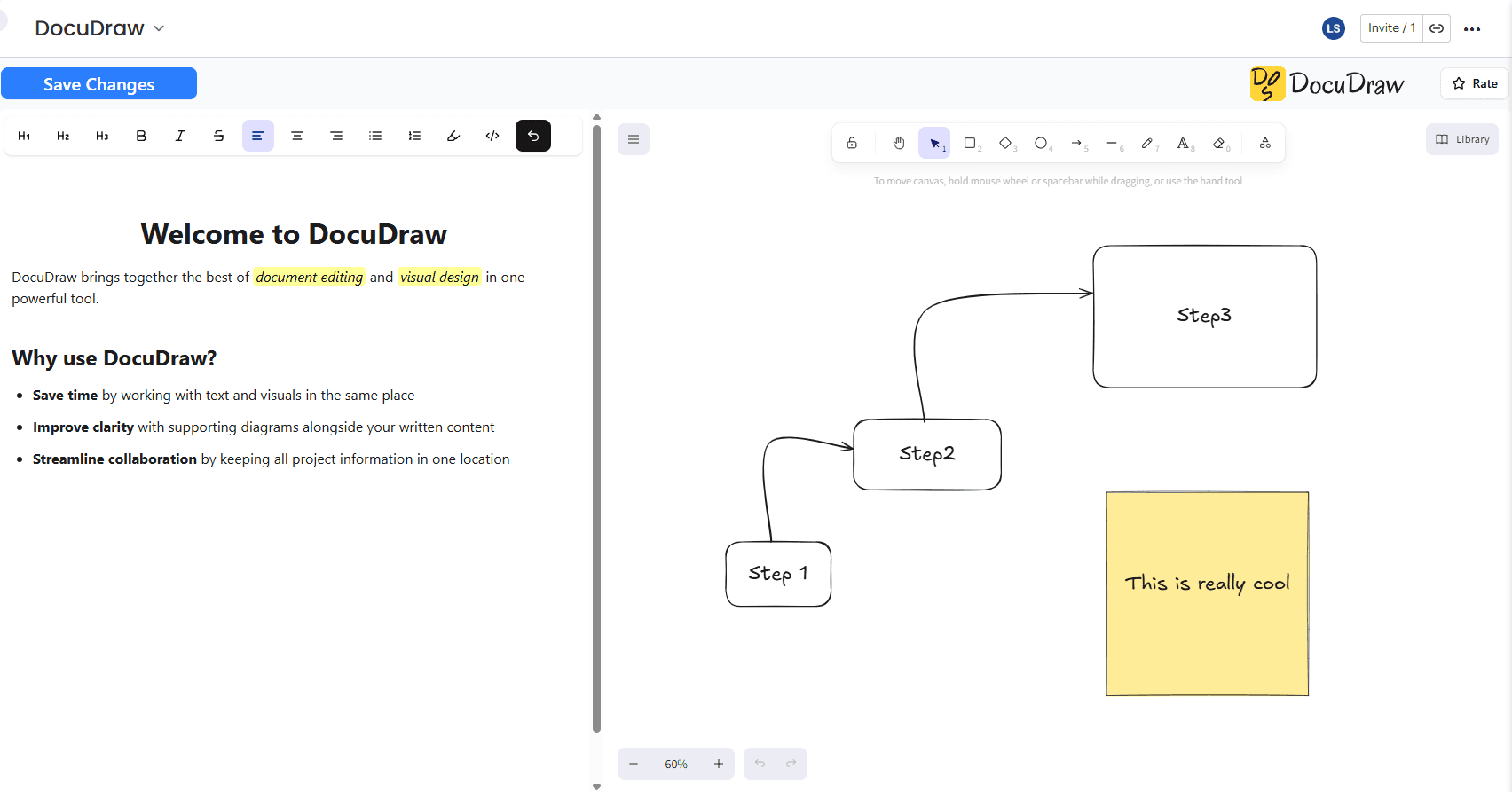 DocuDraw interface with example content